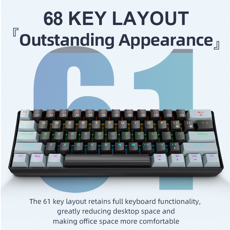 Keyboard Gaming Transparent - APAYADO K61 Mini Mechanical Keyboard,Wired,61 Keys,Phantom