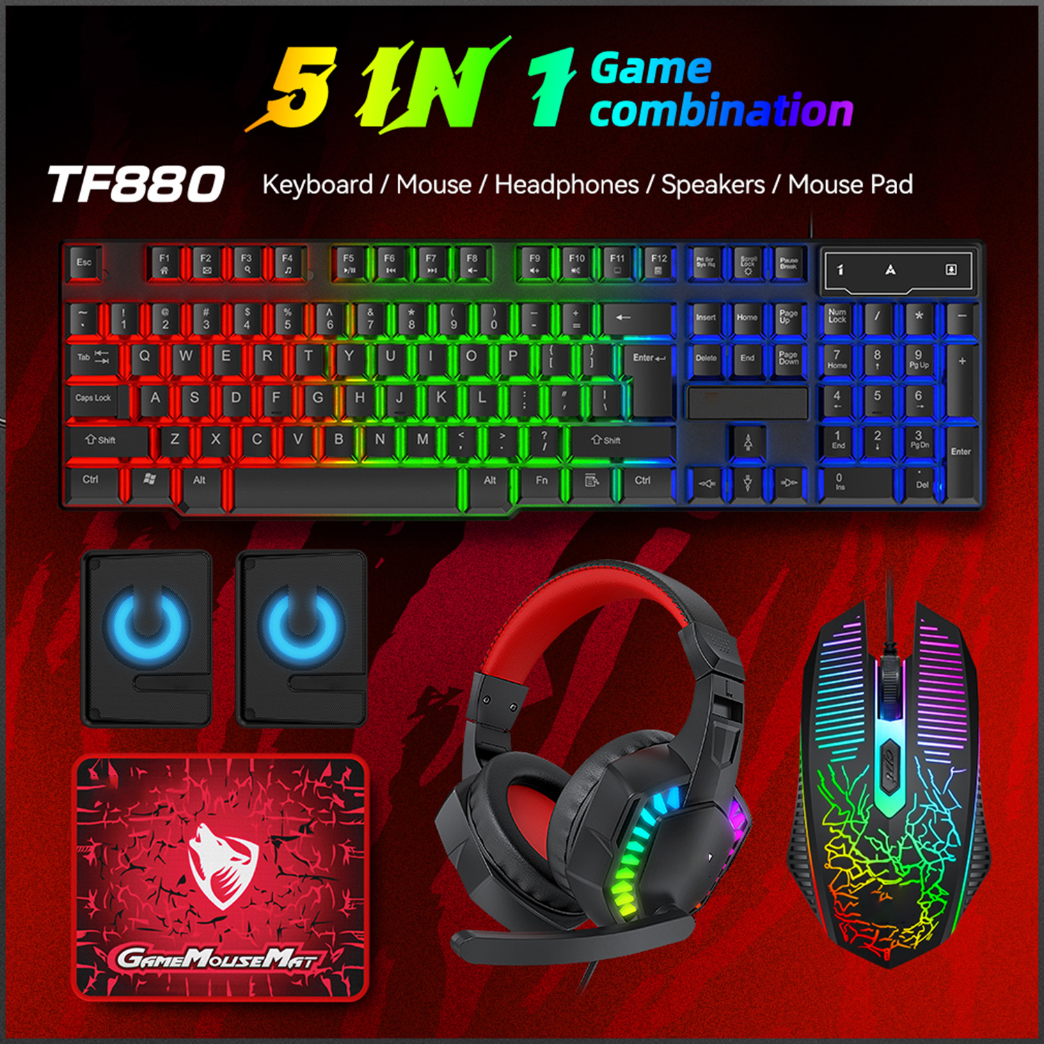 Gaming Keyboard Bundle - 5-in-1 Set Gaming Combo Keyboard 4-color