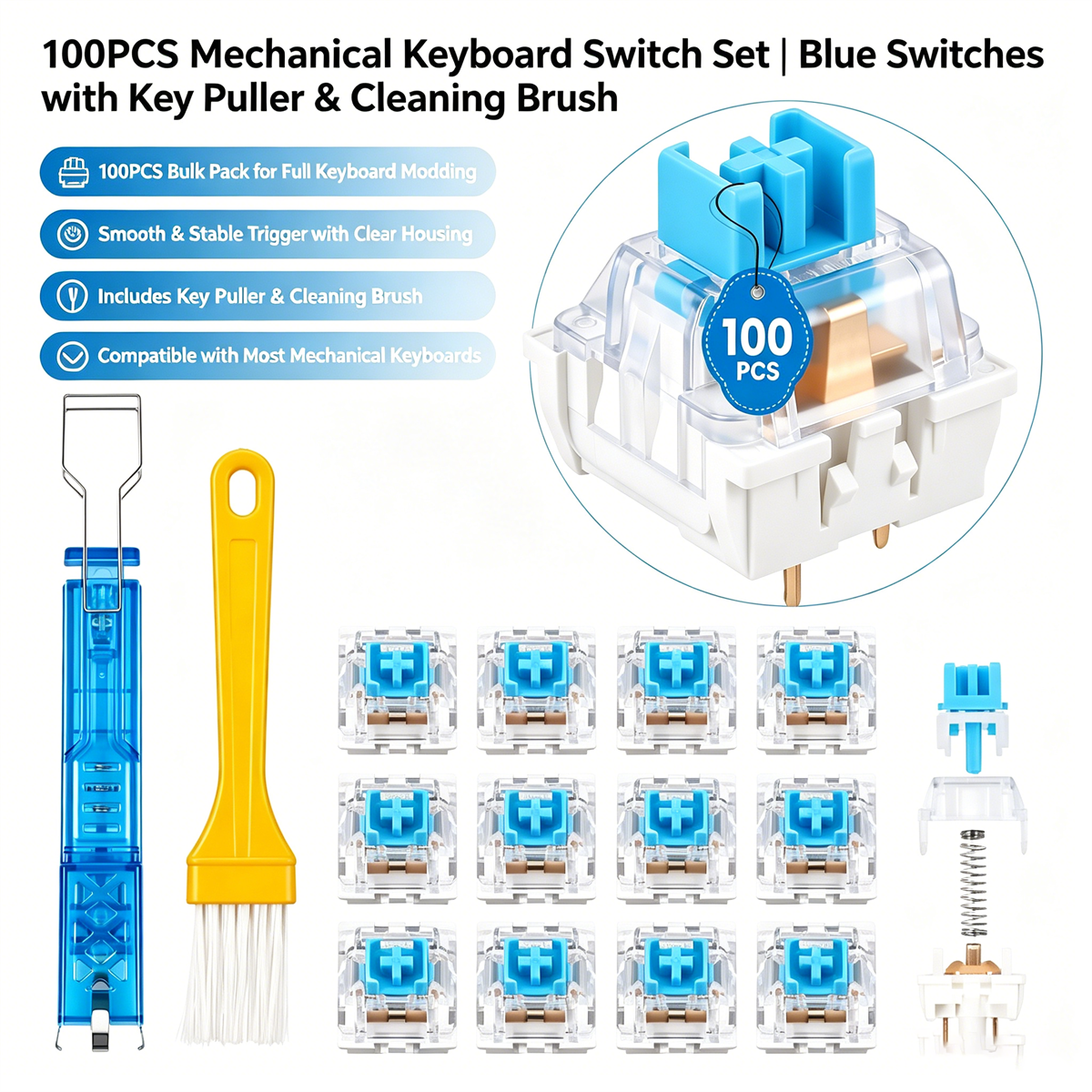 100Pack Clear RGB Backlight Me - Keyboard Gaming Blue Switch incelemesi ve fiyatı