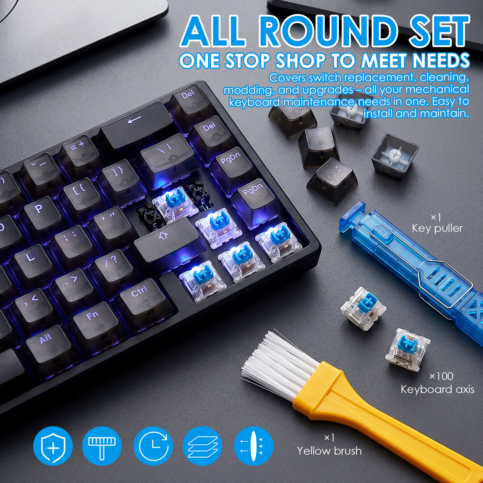 100Pack Clear RGB Backlight Me - Keyboard Gaming Blue Switch incelemesi ve fiyatı