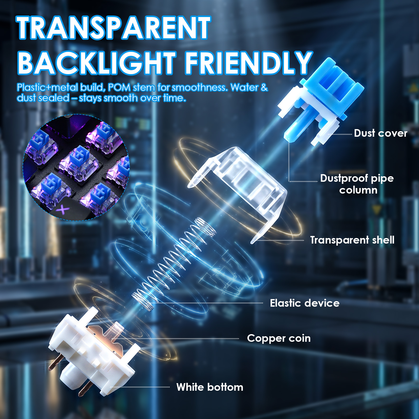 100Pack Clear RGB Backlight Me - Keyboard Gaming Blue Switch incelemesi ve fiyatı