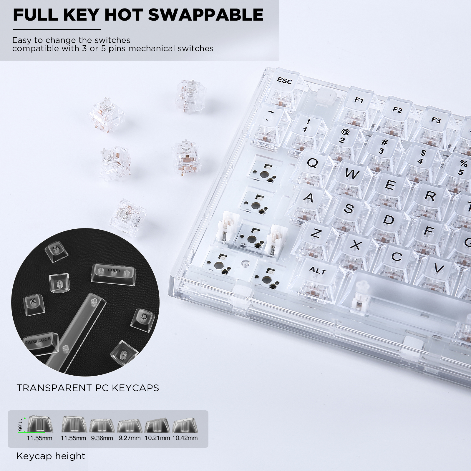 YUNZII X75 White 82 Keys Hot S - Keyboard Gaming Transparent incelemesi ve fiyatı