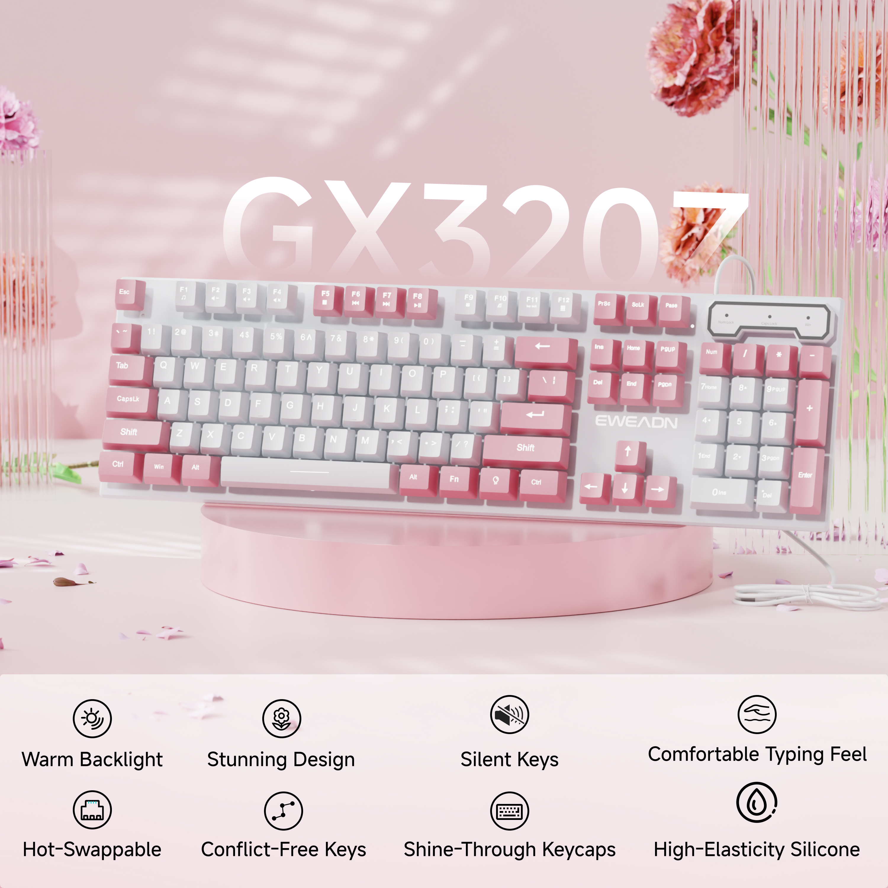 EWEADN Wired Pink White Keyboa - Gaming Keyboard That Is Quiet incelemesi ve fiyatı