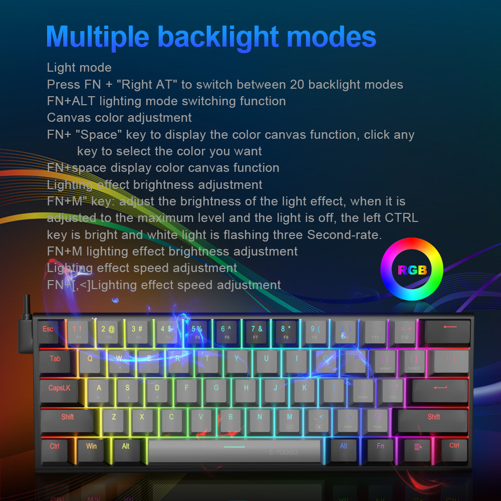E-YOOSO Z11 RGB USB 60% Mini M - Keyboard Gaming Blue Switch incelemesi ve fiyatı